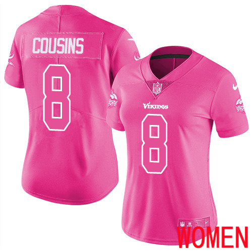 Minnesota Vikings #8 Limited Kirk Cousins Pink Nike NFL Women Jersey Rush Fashion->women nfl jersey->Women Jersey